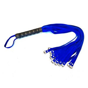 Blue suede buckle flogger for bdsm scene play